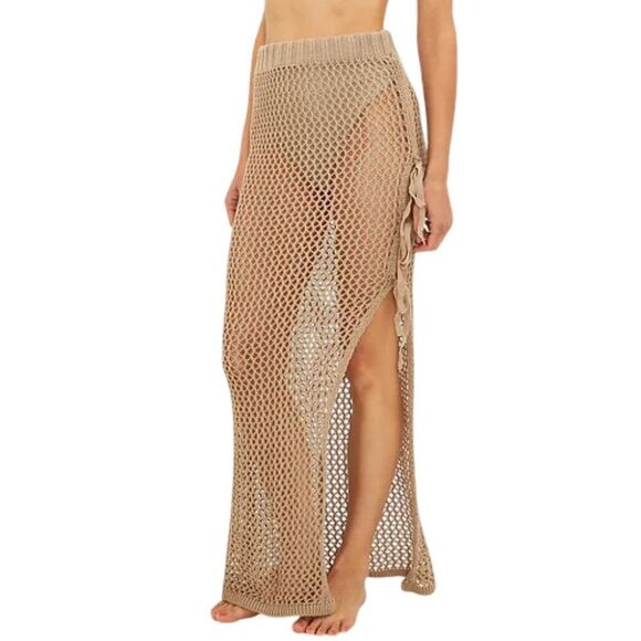 Beach Riot Women's Deborah Sheer Open Stitch Cover-Up Skirt Tan Size medium - Picture 2 of 5